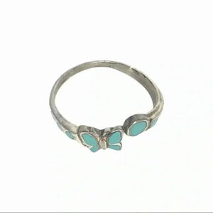 925 TOE RING XS STERLING SILVER TURQUOISE BUTTERFLY STONE OPEN ADJUSTABLE